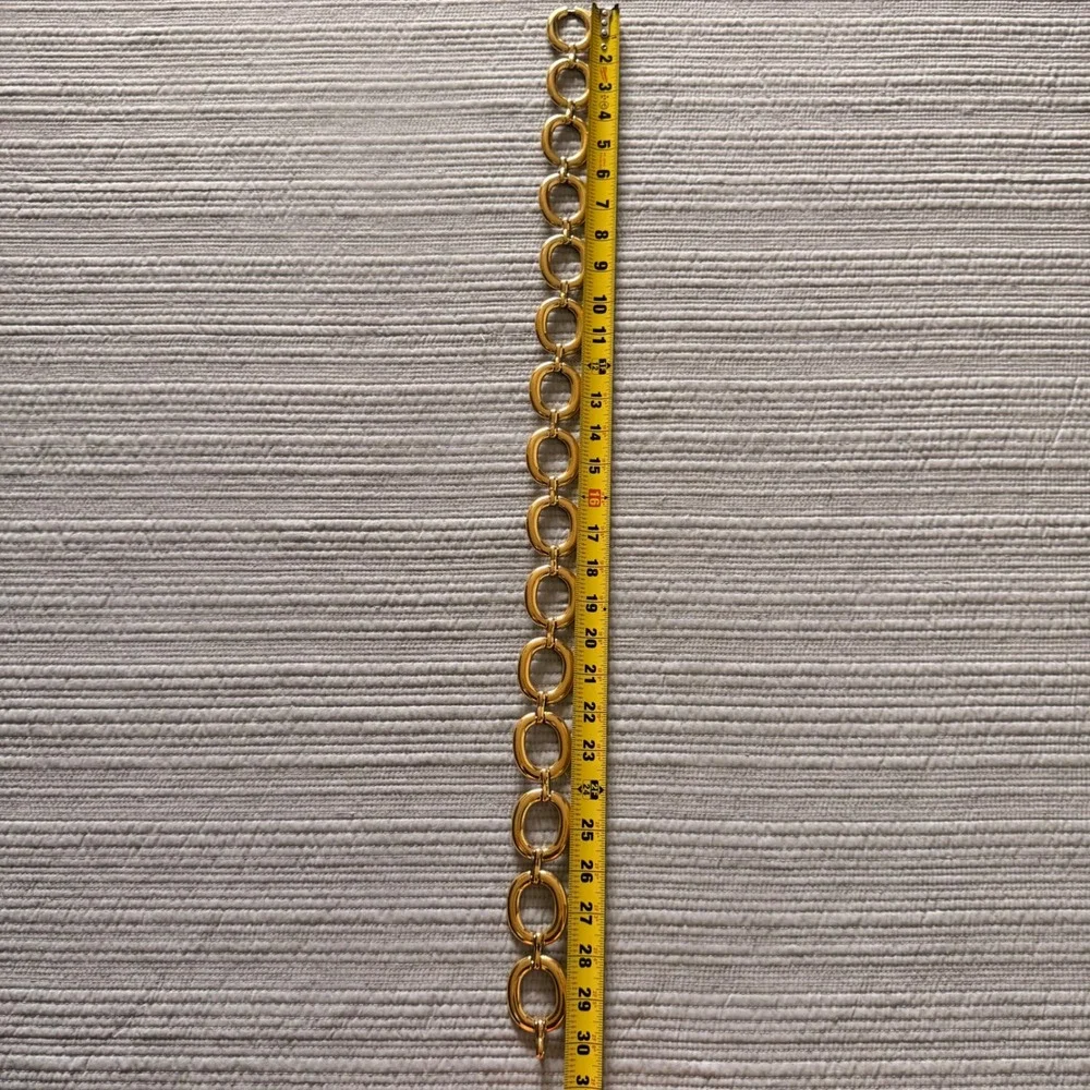 Vintage Women's Gold Oval Link Chain Belt Statement High Shine Metal 30 Inch